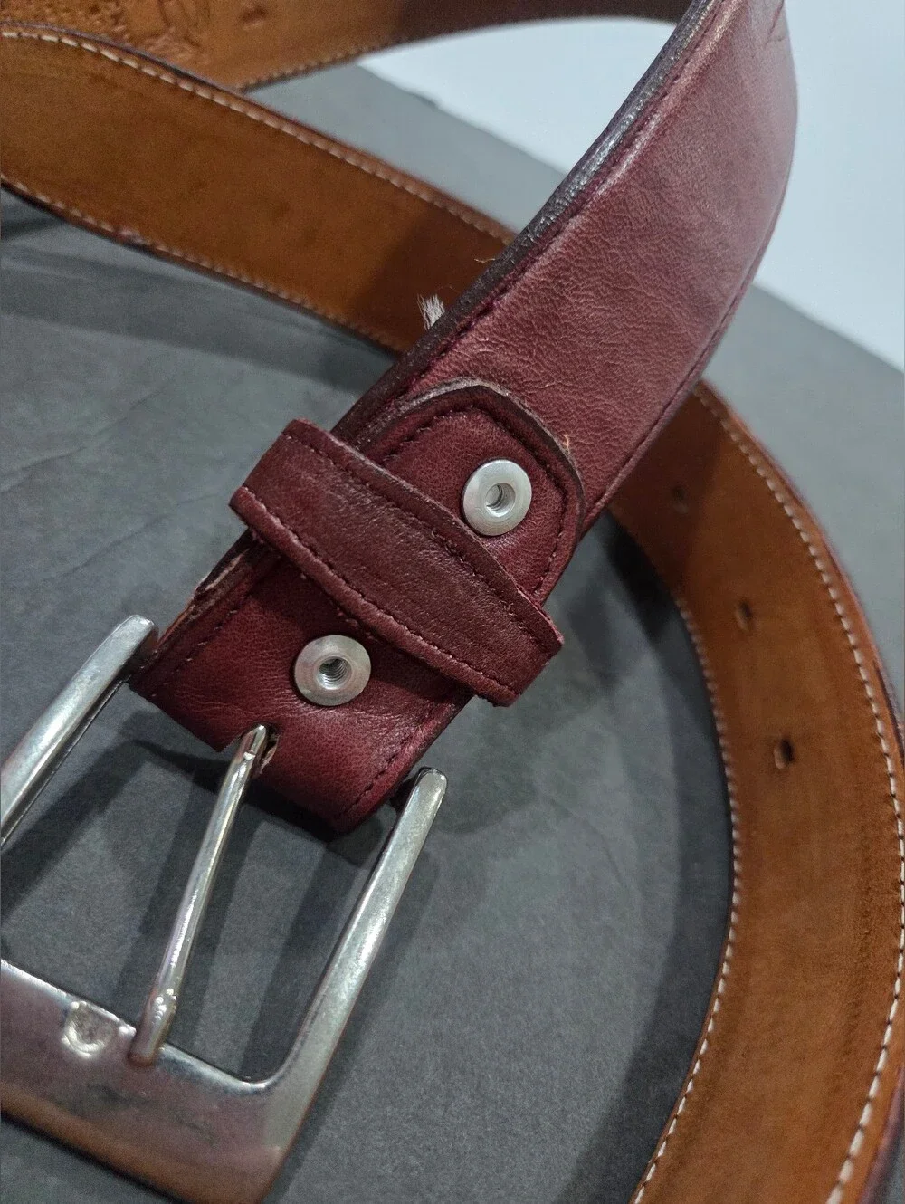 Denver Mountain Men's Burgundy Leather Casual Belt Sz.34